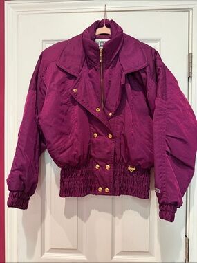 FERA SKI WEAR.  Women's Magenta Bomber Jacket with Gold Buttons